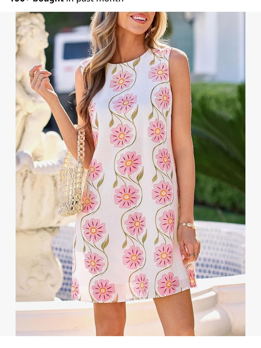 NWT Sleeveless White Mini Dress with Pink Floral Print